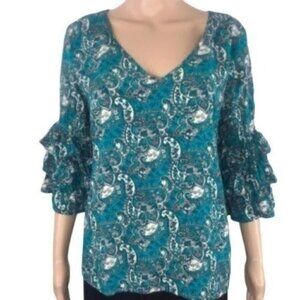 Solitaire Rayon paisley ruffled sleeve blouse size Large